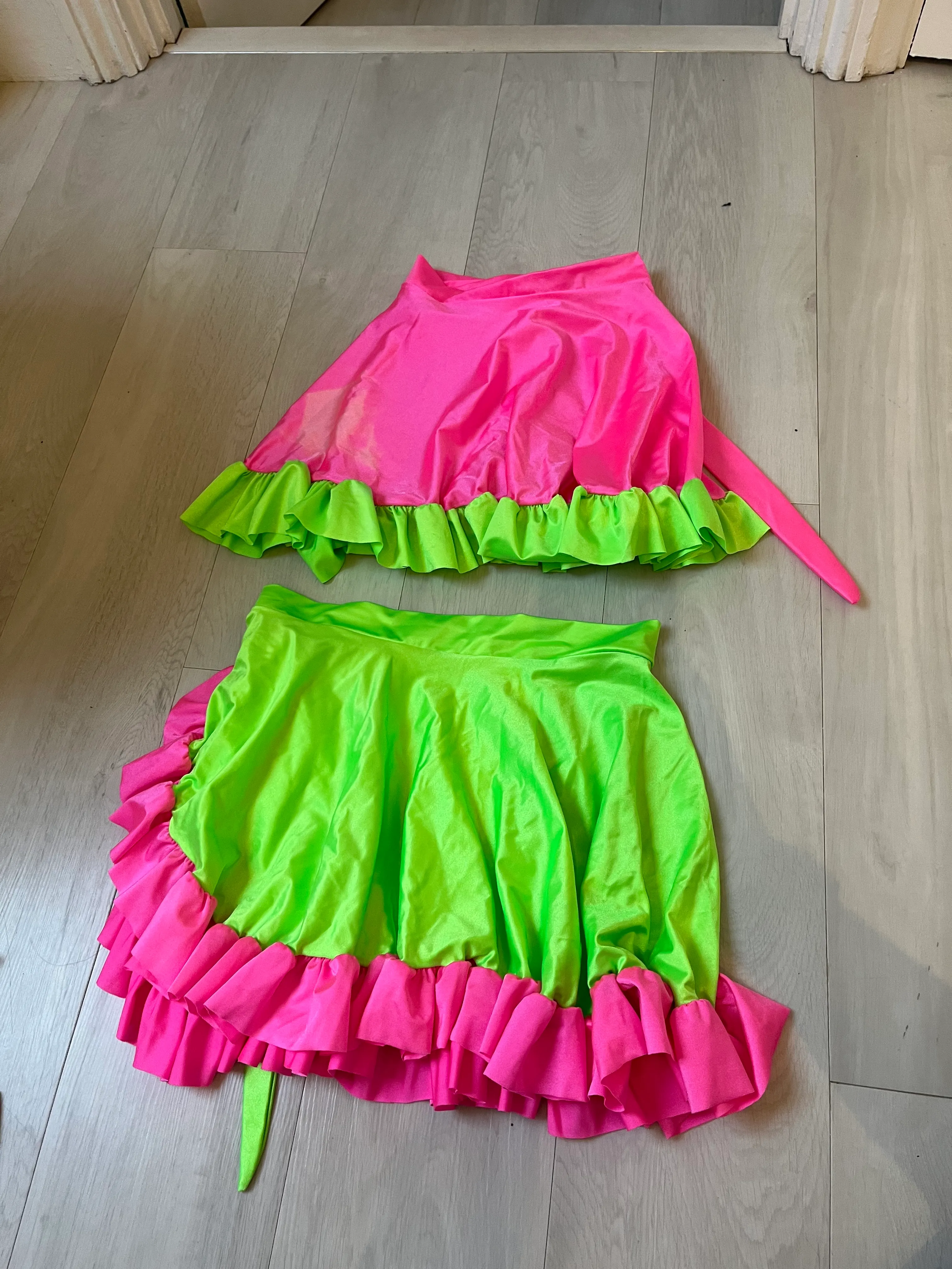 Skirts- Wrap around neon green and pink