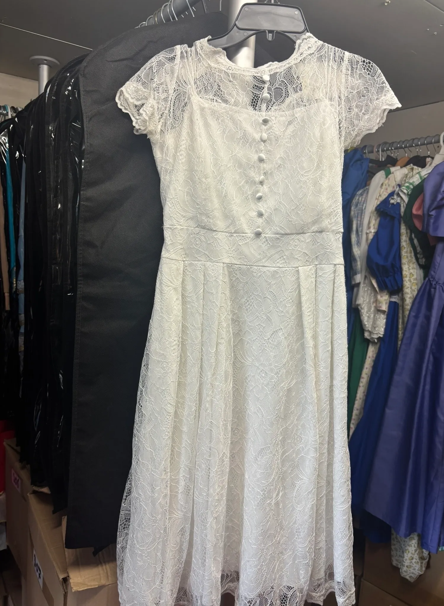 Dress- White/cream lace with buttons