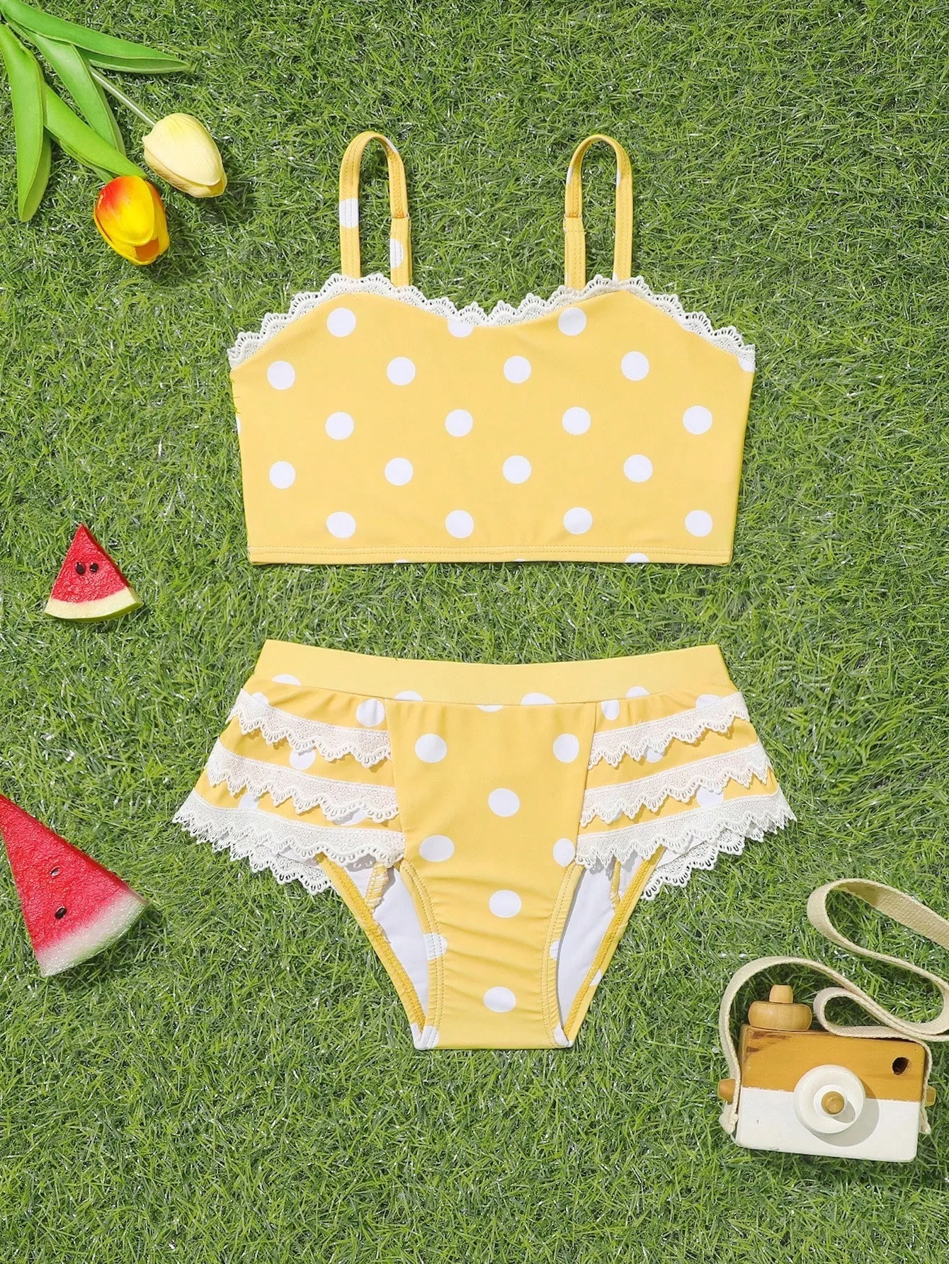 Two piece- Yellow polka dot bikini