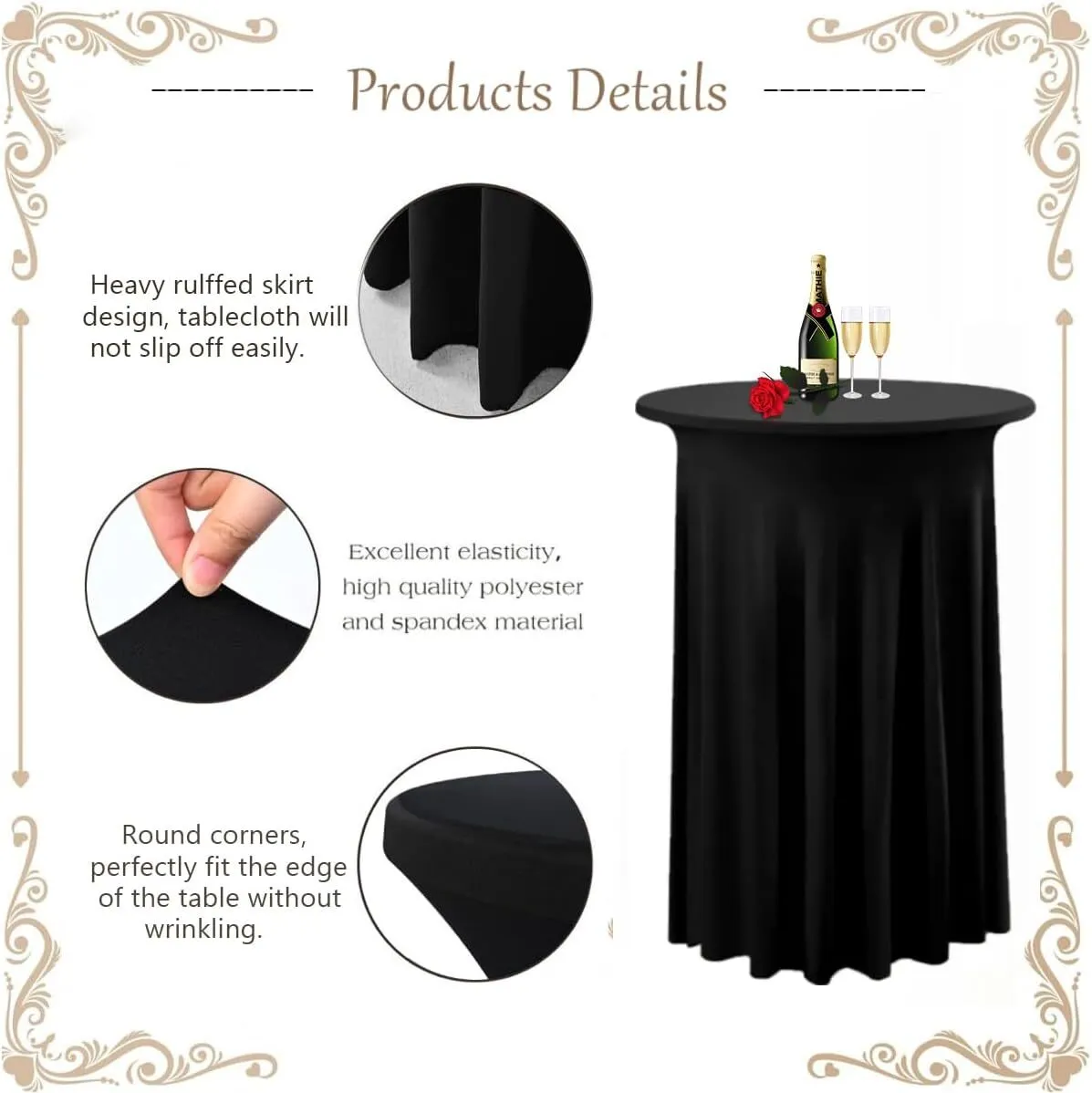 Spandex Cocktail Table Skirt - Black
