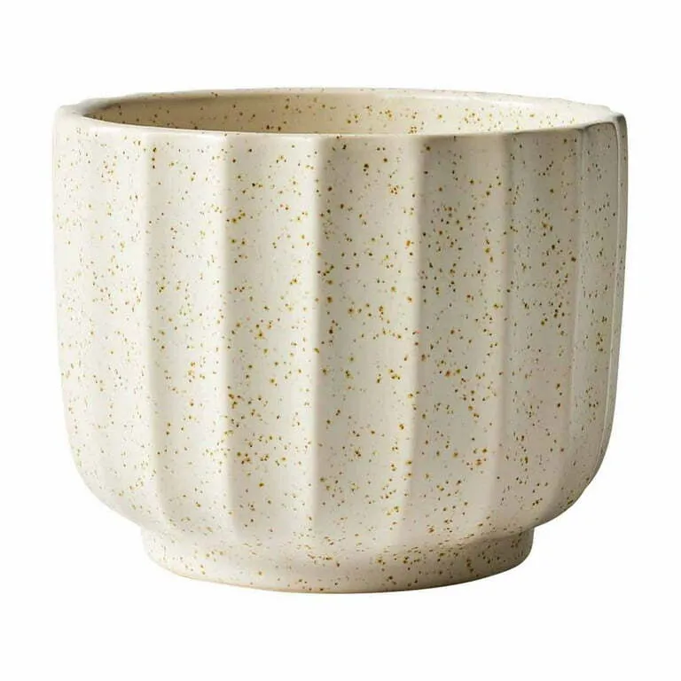 Speckled Ribbed Ceramic Vase in Cream White