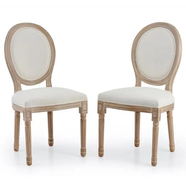Beige Solid Wood Louis Chair