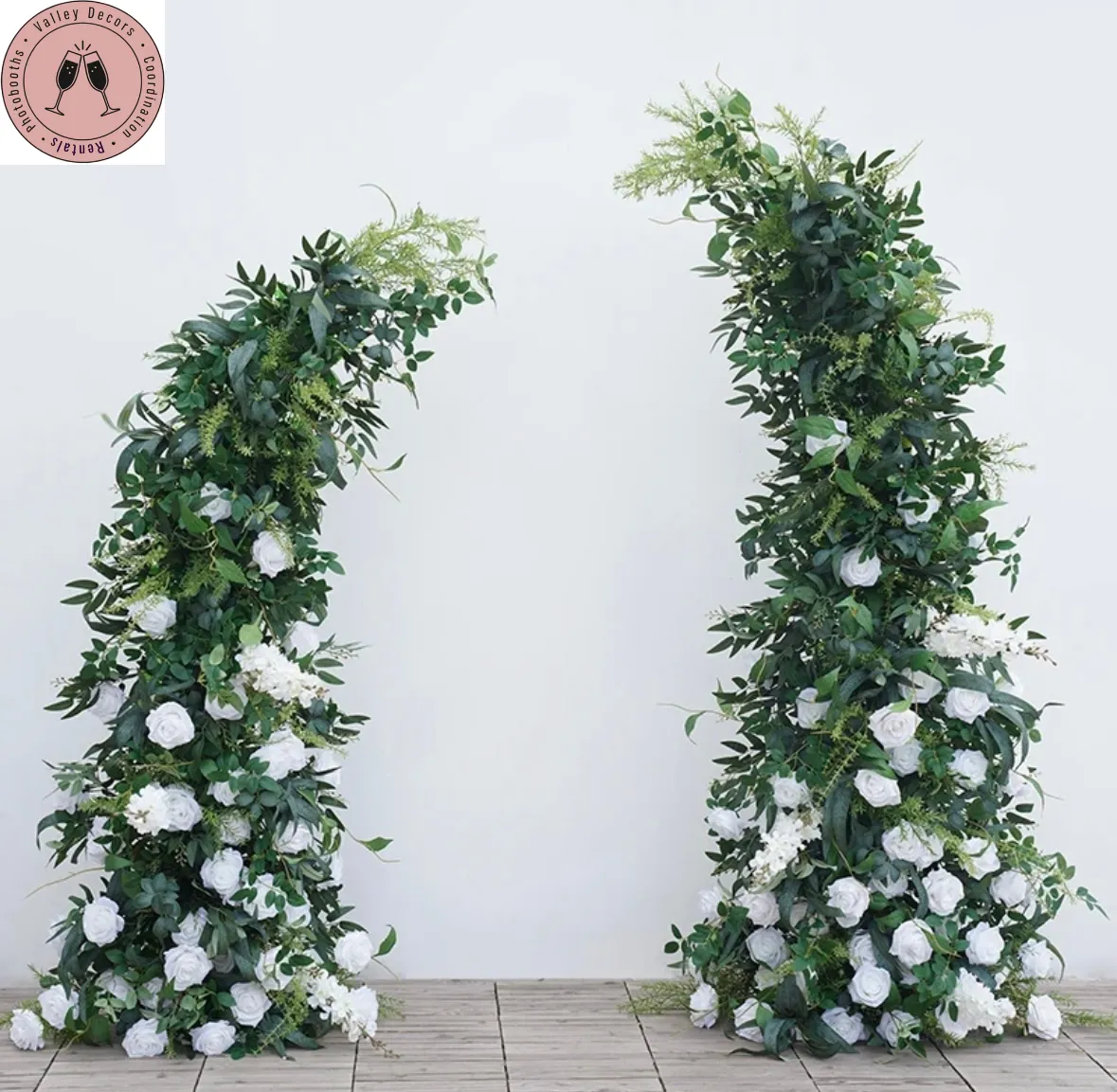 6ft & 7ft Horn Wedding Arch + Artificial White Rose Flowers 