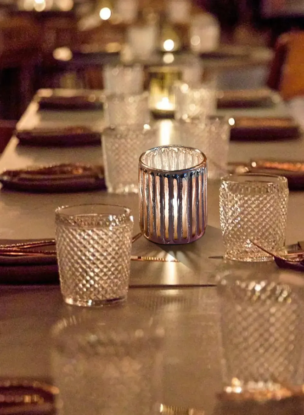 Tall Ribbed Silver Votives