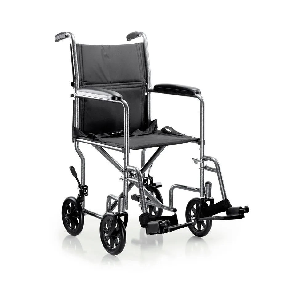 Folding Steel Transport Wheelchair with Swing-Away Footrests, 19-Inch Seat Width