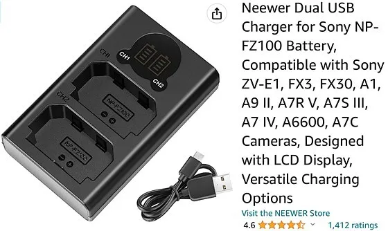 Sony NP-FZ100 USB Charger fro a7/ FX camera