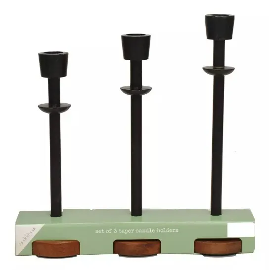 Taper Black Candleholders with Wood Base