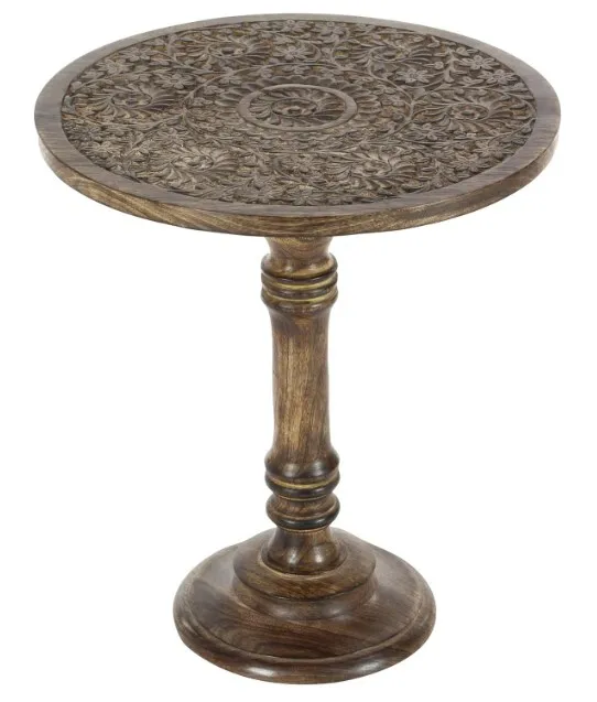 Wood Hand Carved Accent Table