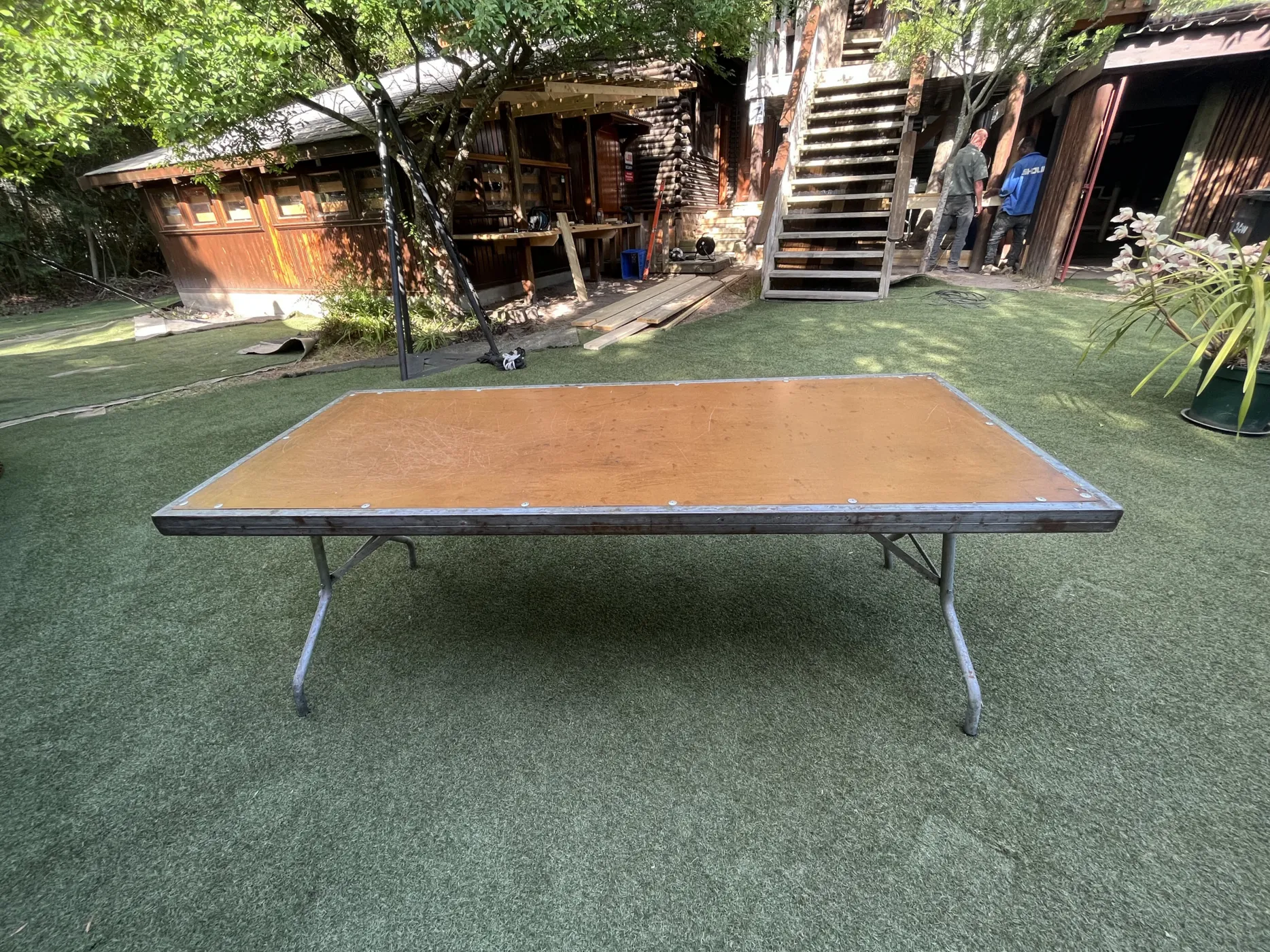 Heavy Duty Steel Trestle Table with Wood Top