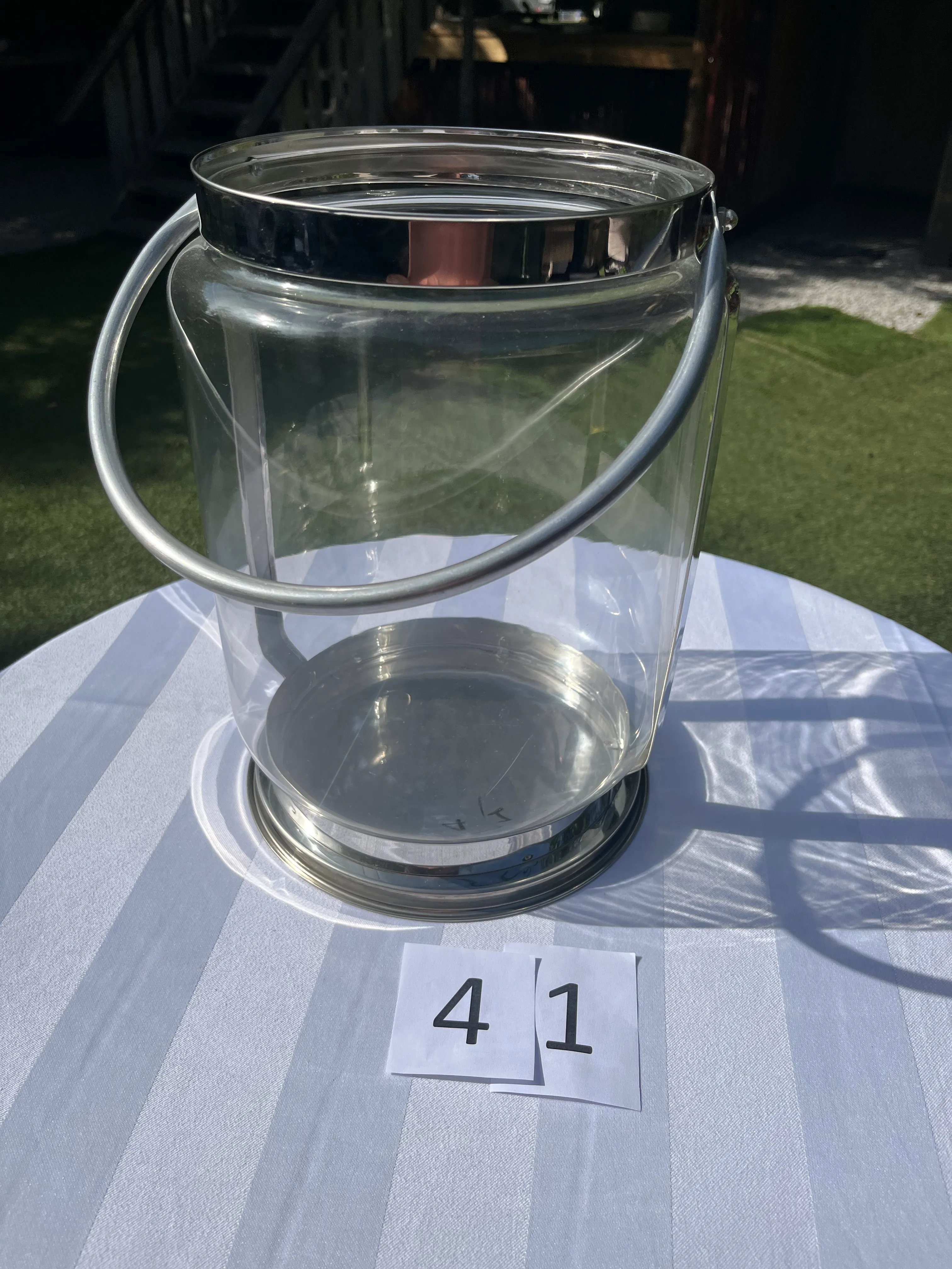 Vase / Sweetie Jar - Round w/ Silver Handle - clear