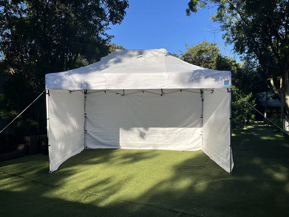 Gazebo - Eezee Shade White - Aluminium Frame 5m x 3m with 3 Sides in Bag
