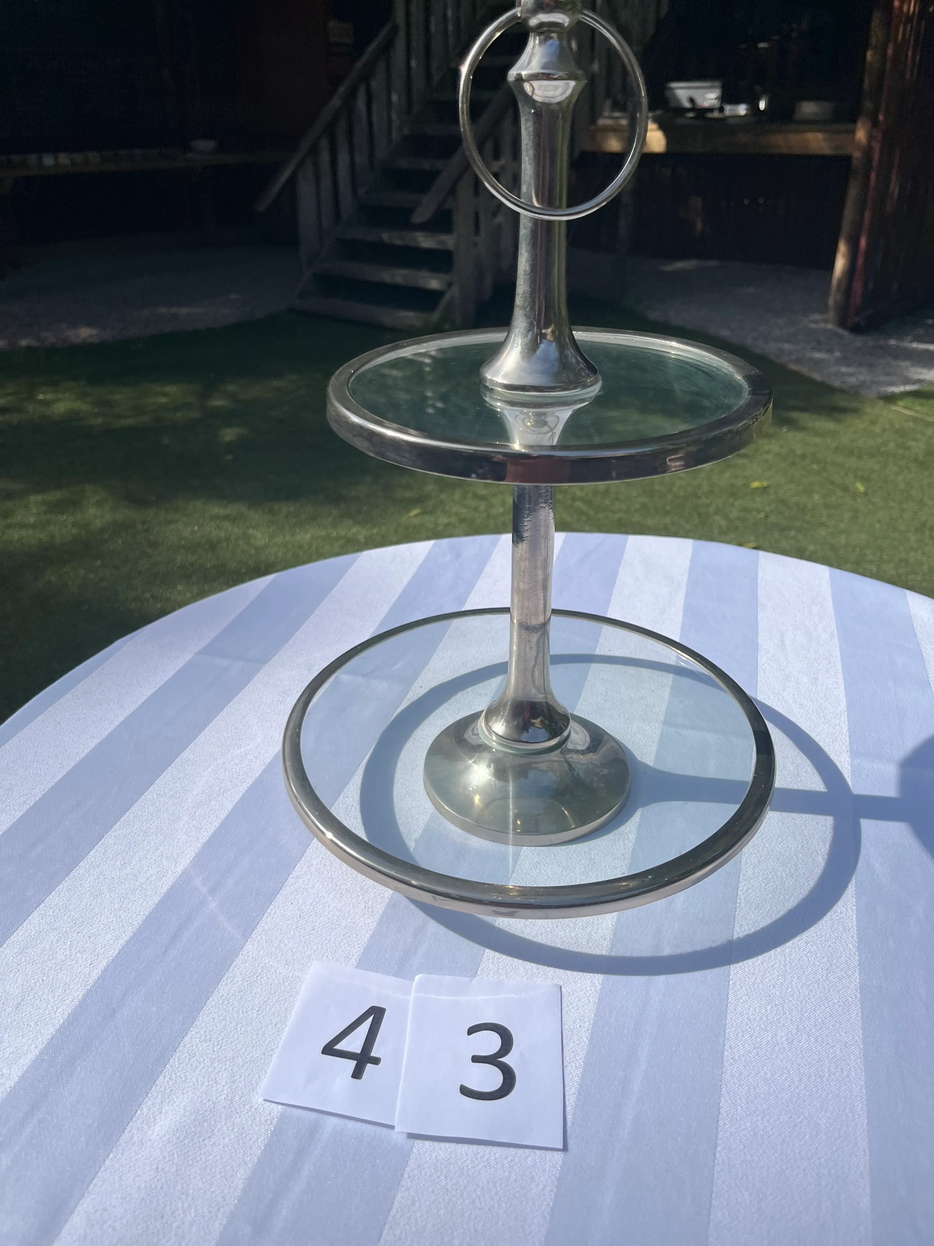 Cake Stand - 2 tiered - Silver & Glass