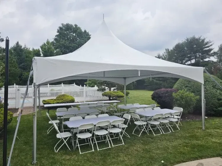 20' x 20' High Peak Party Package (Rectangle Guest Tables)
