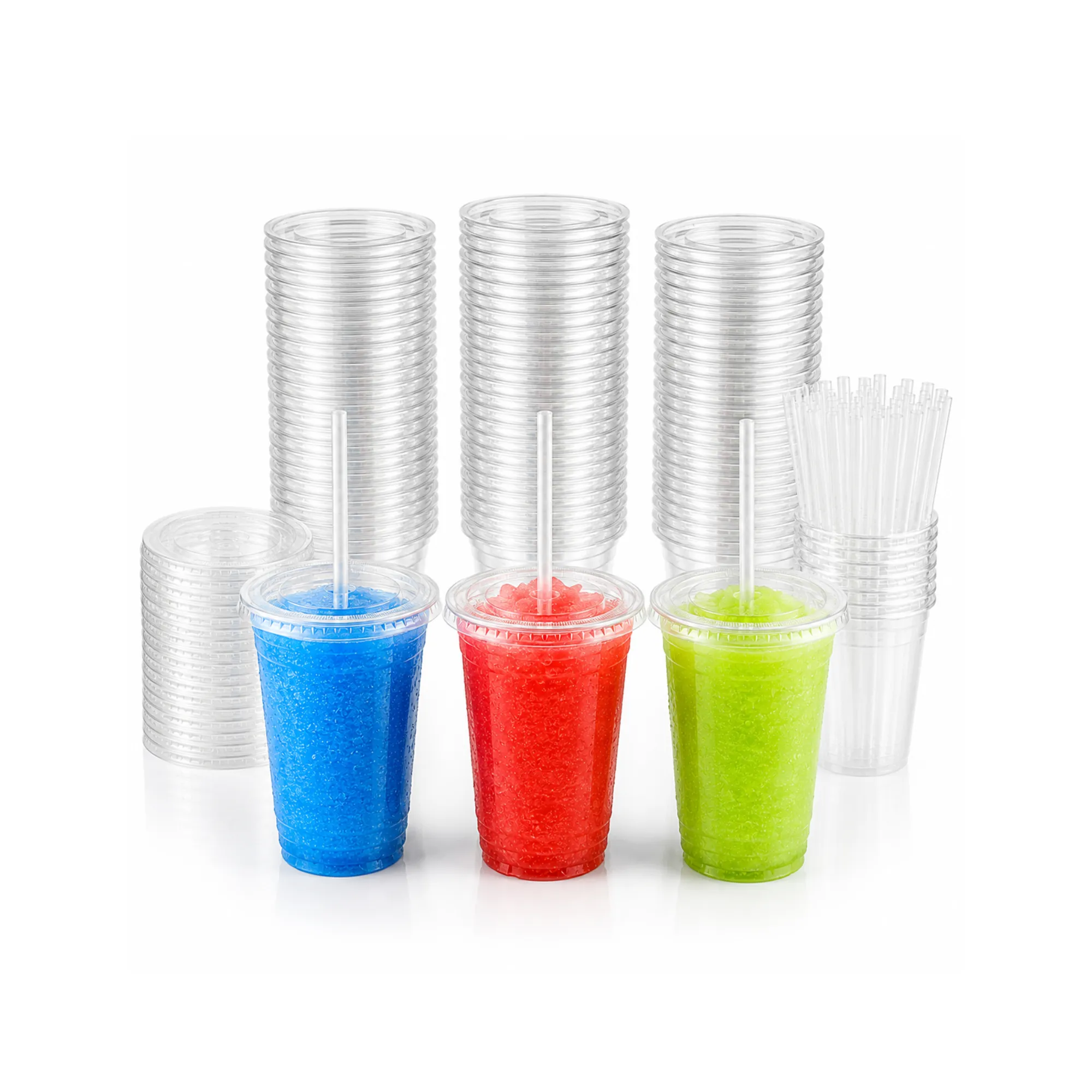 12oz Plastic Cups with Lids and Straws (25)