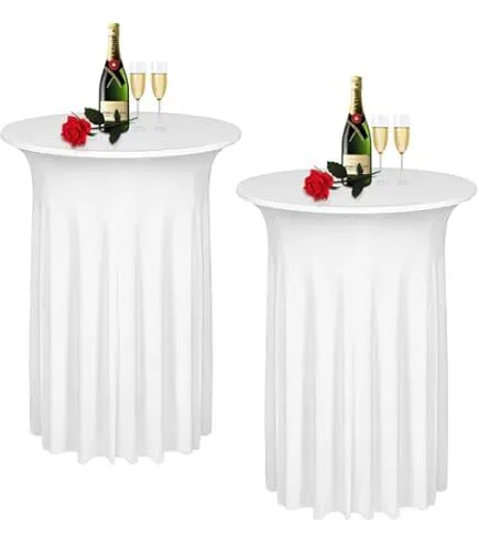 3Ft Ivory Round Spandex with skirt Cocktail Tablecloths