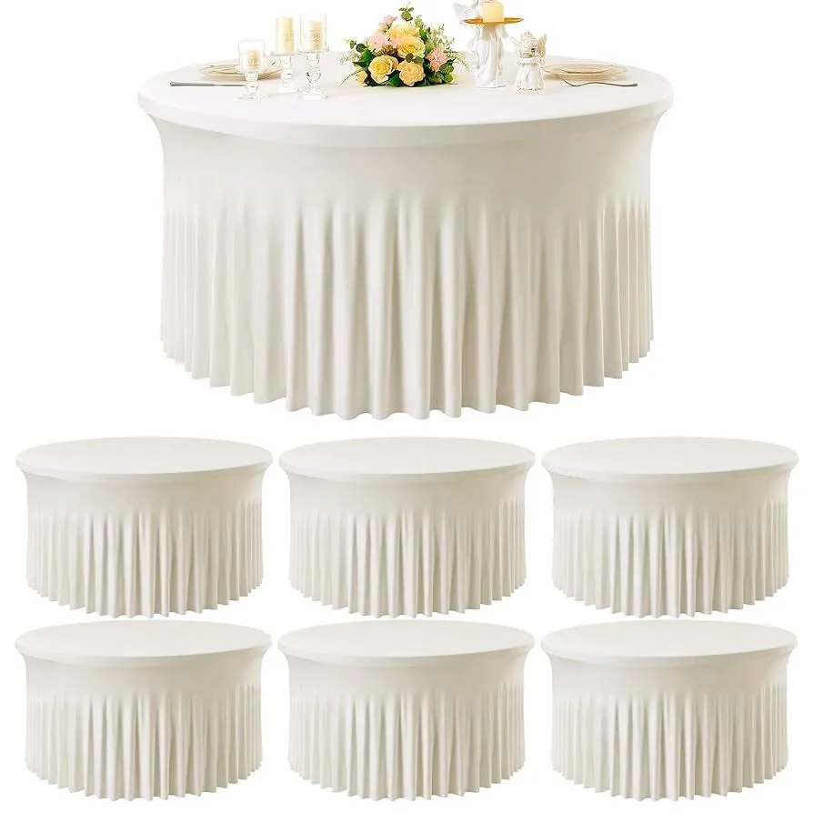 8ft Ivory Round Spandex with Skirt Tablecloth