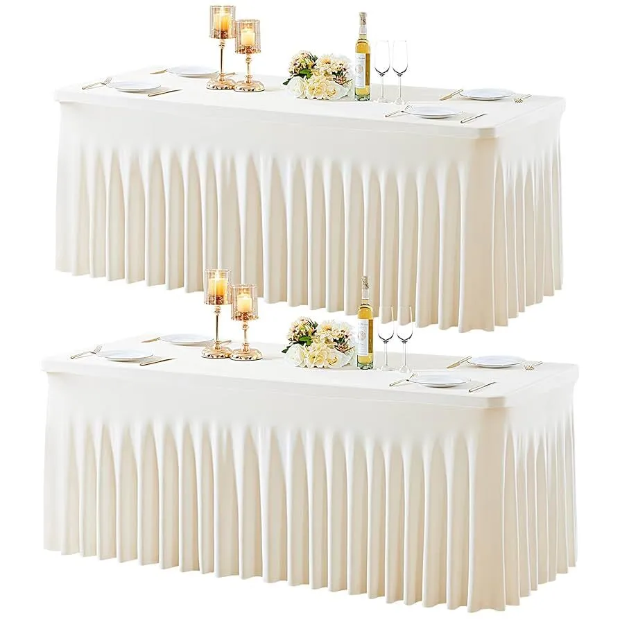 6Ft Ivory Spandex with Skirt Tablecloth