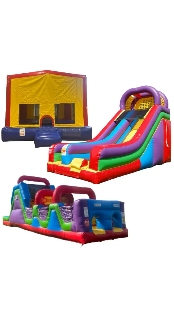 40' Wacky Obstacle, 18' Wacky Slide & Moonwalk Package