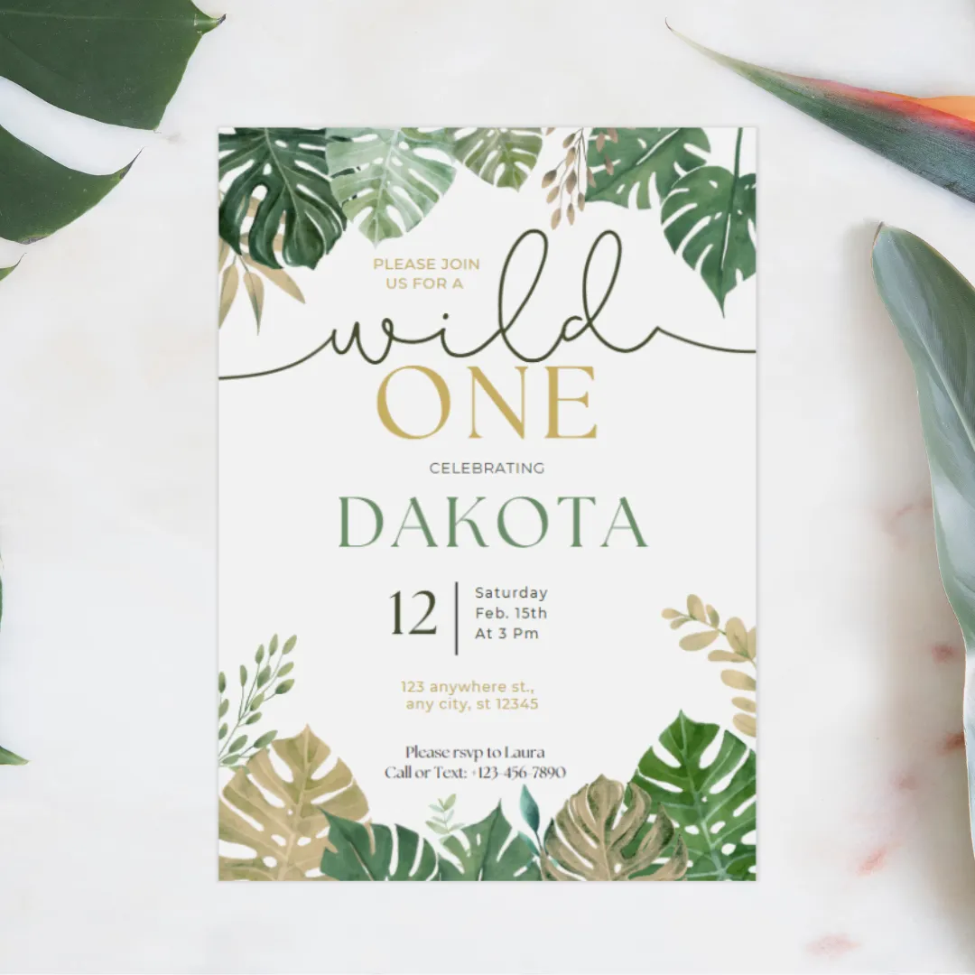 Safari Party Invitation - Wild One Leaves