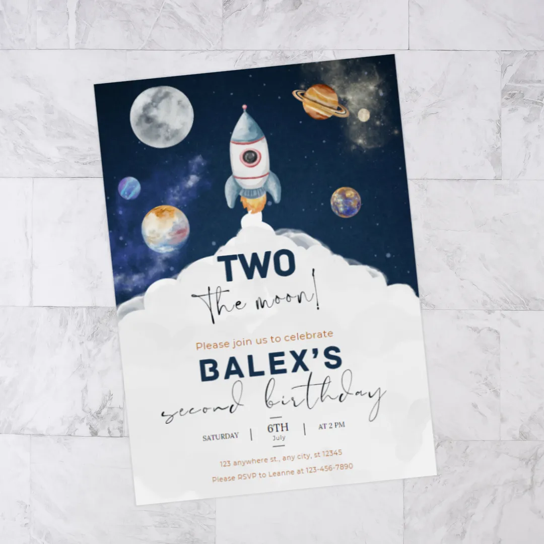 Space Party Invitation - Two The Moon
