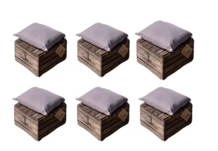 loungecorner eco stijl voor 6 personen ( houten kistjes en kussens) +  extra kistjes