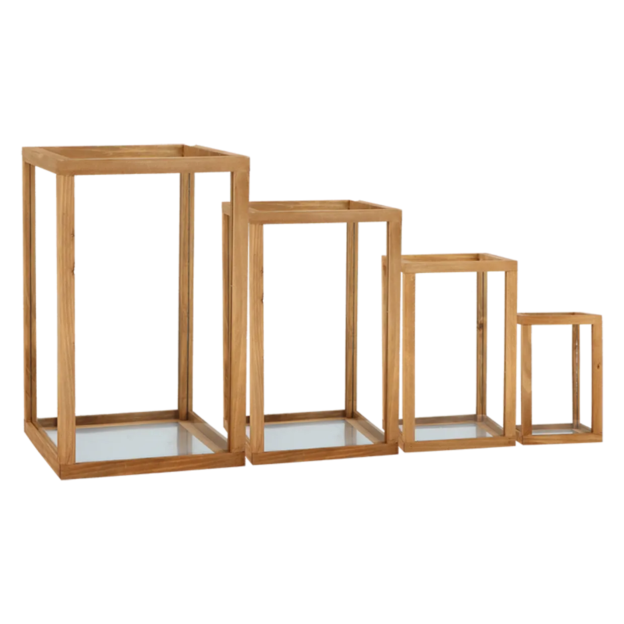 Windlicht 4-delig hout en glas