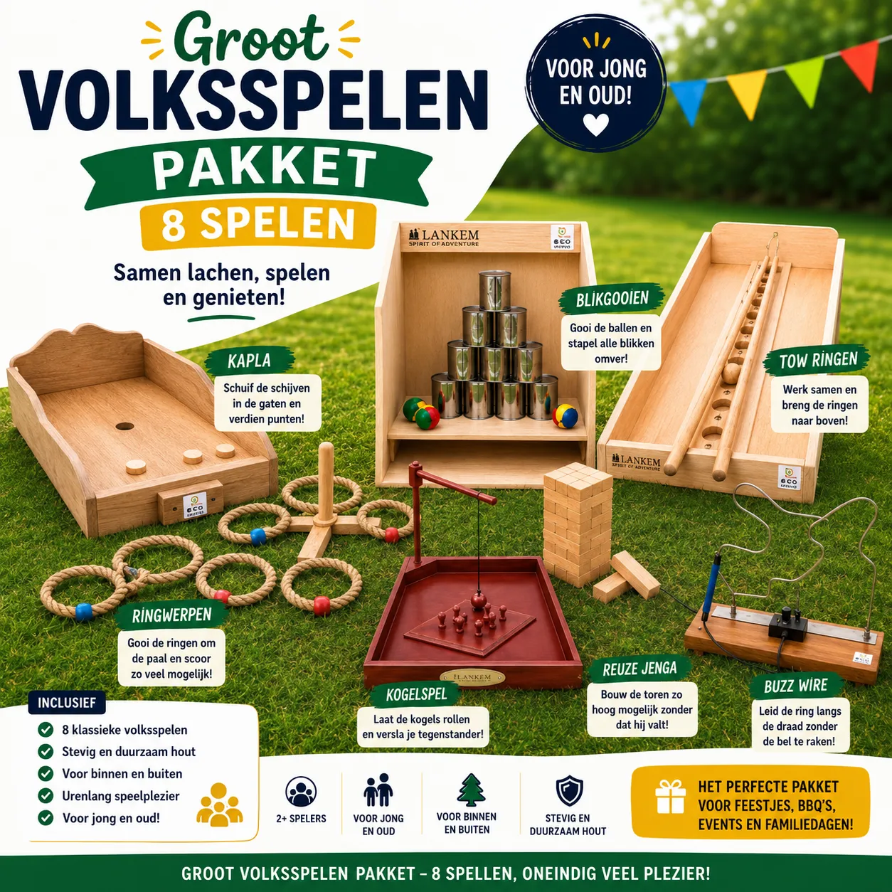 Volksspelen pakket mix van verschillende spelen 8 stuks