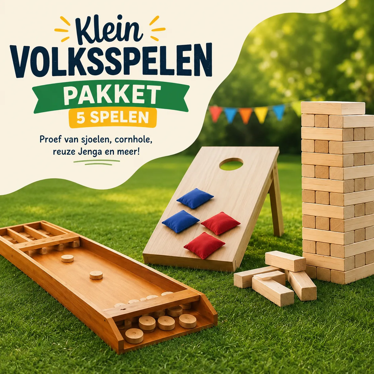 Volksspelen pakket mix van verschillende spelen 5 stuks