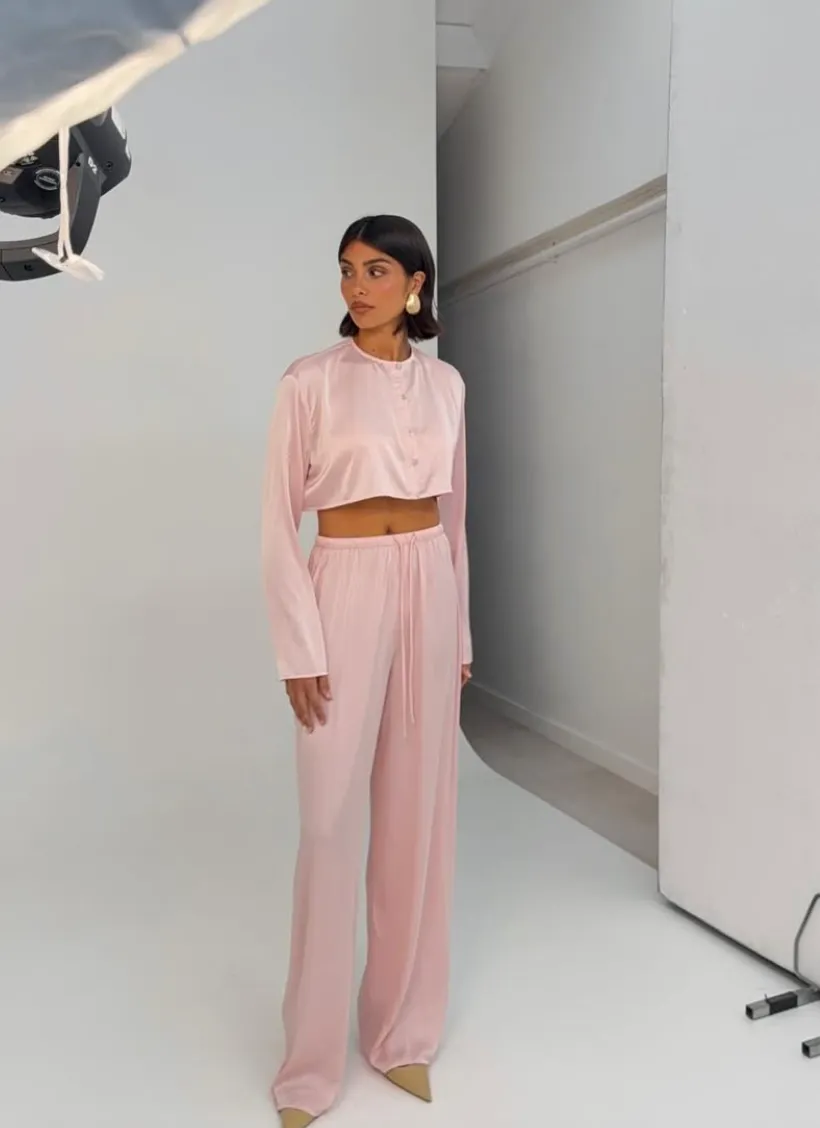 Hyphen Store Baby Pink Satin Co-ord