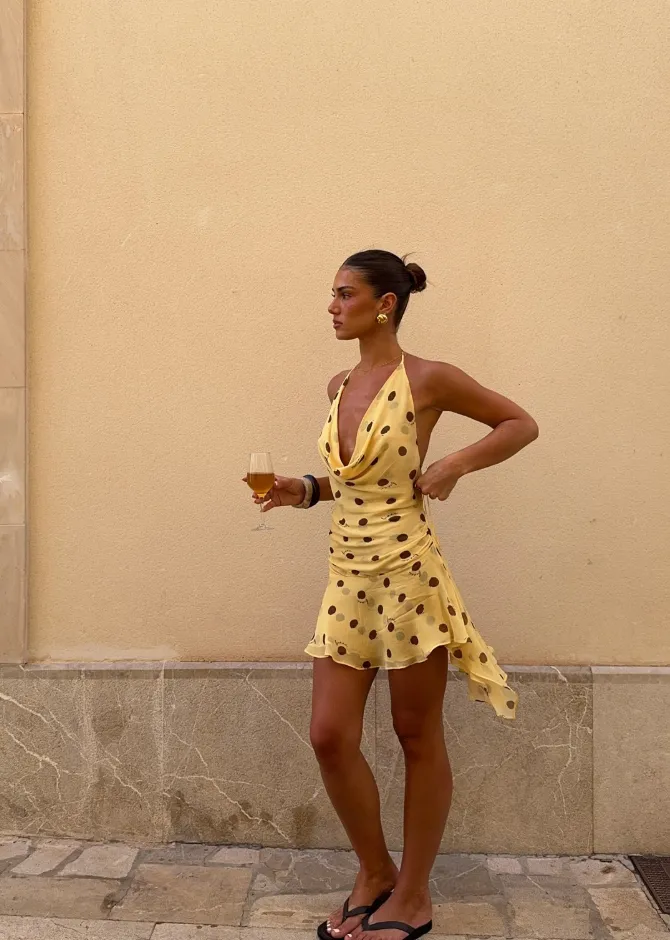 Benni Harlow Polka Dot Halter Mini Dress