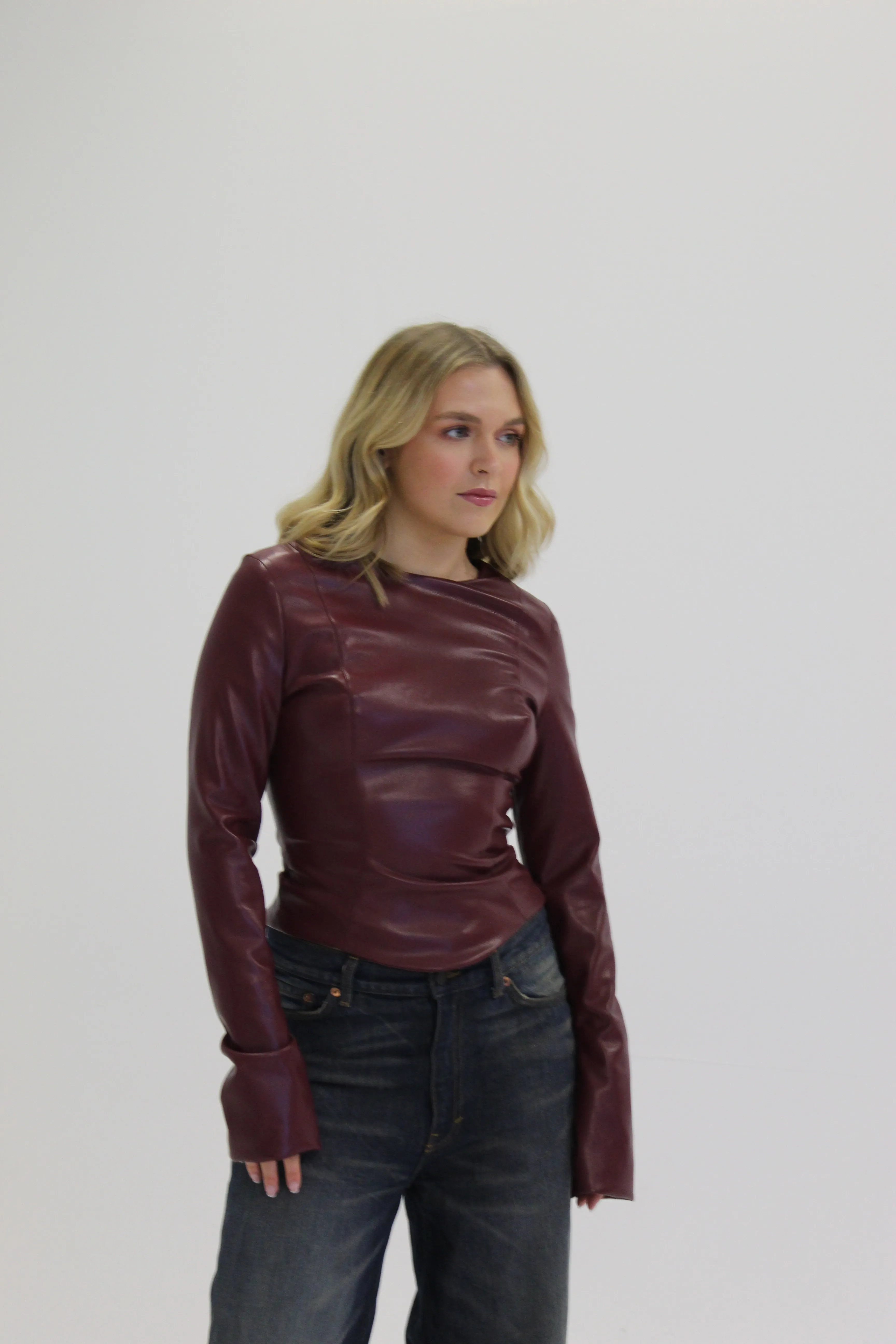 HouseofCB 'Mylah' Wine Vegan Leather Top
