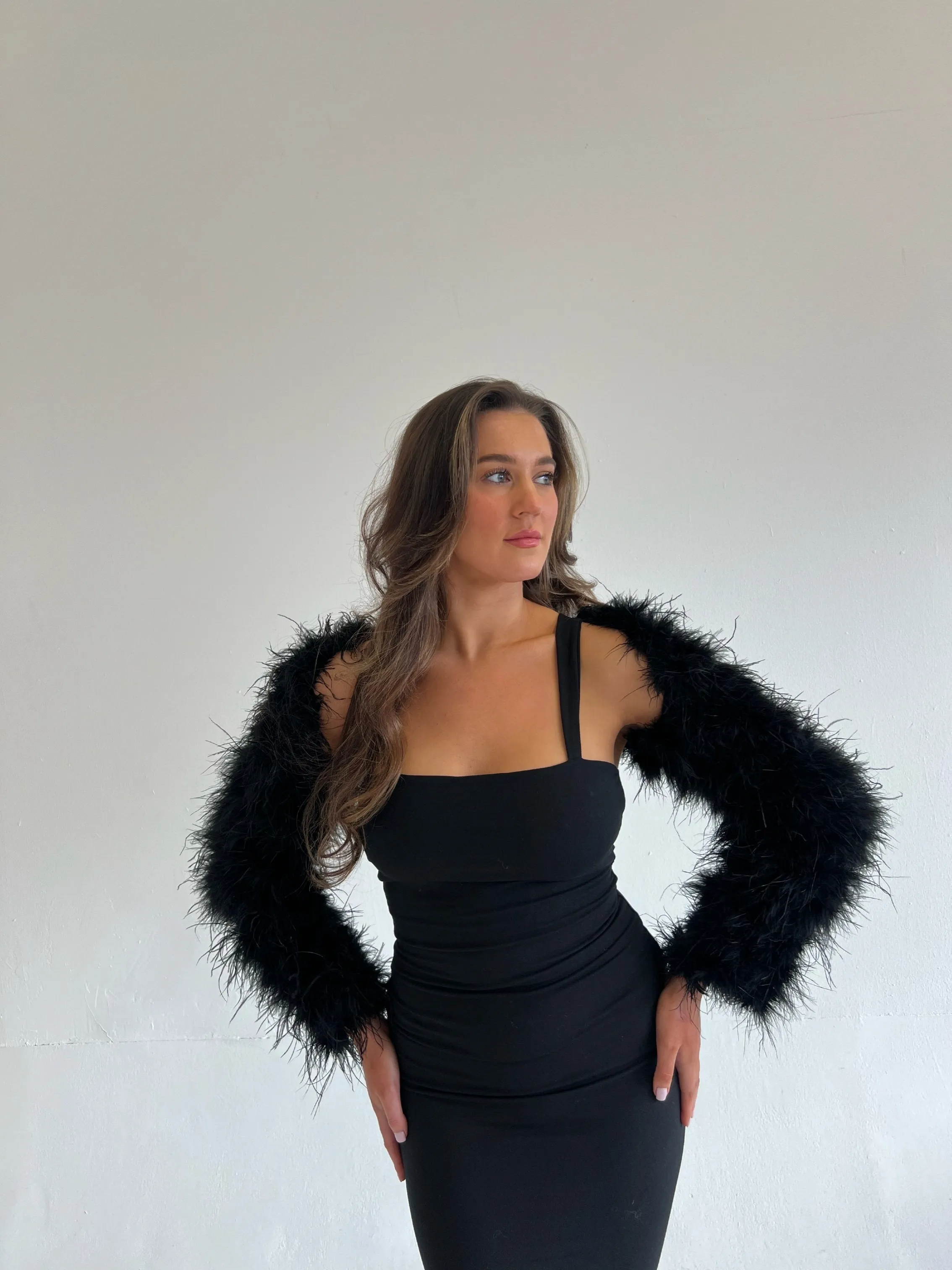 HouseofCB 'Ash' Black Feather Sleeves