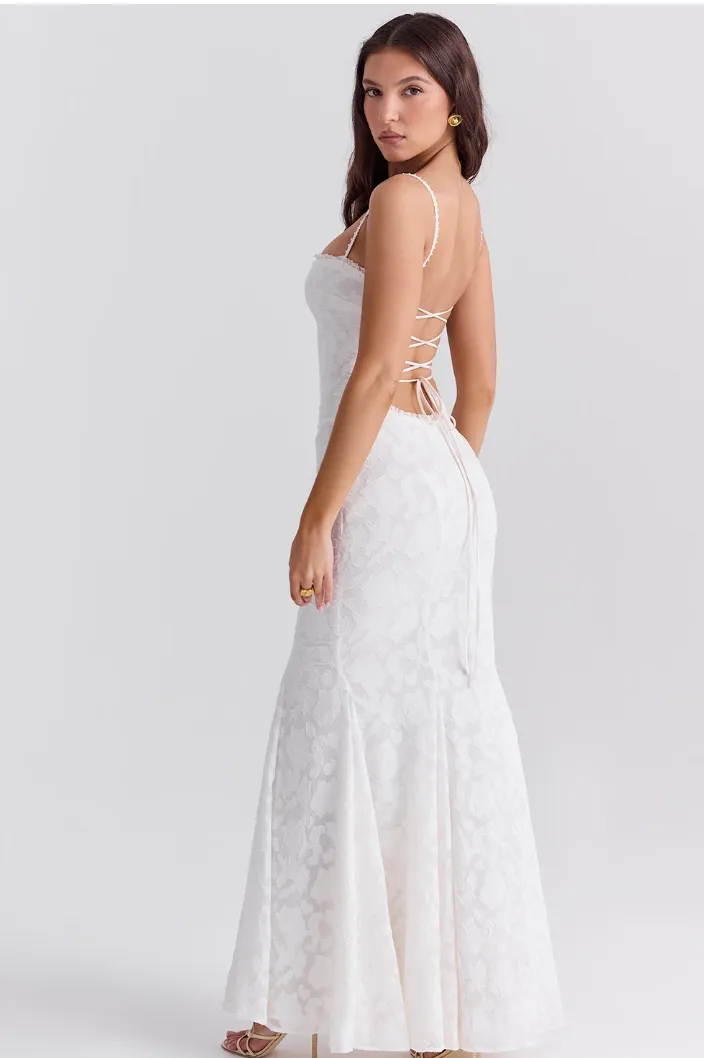 House of CB 'Joan' Ivory Lace Up Maxi Dress
