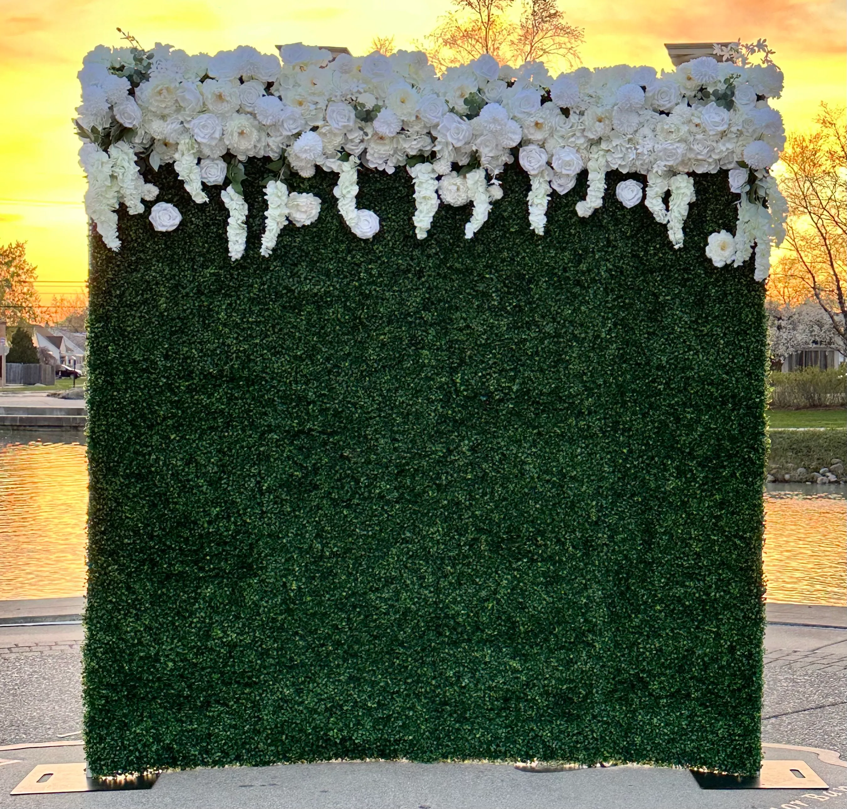 Green and White Floral Wall