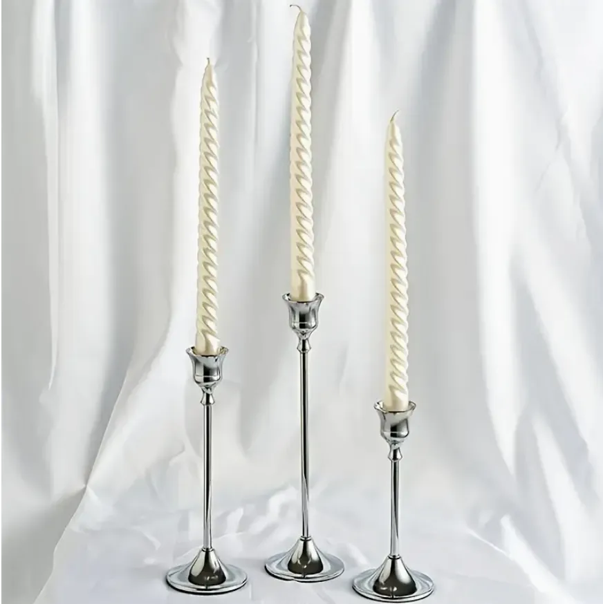 Silver Metal Candlestick Holders – Set of 3