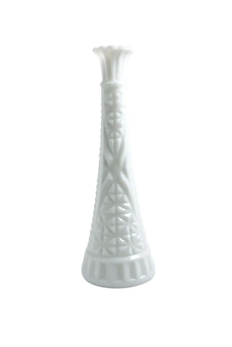 Milk Glass Criss Cross Bud Vase