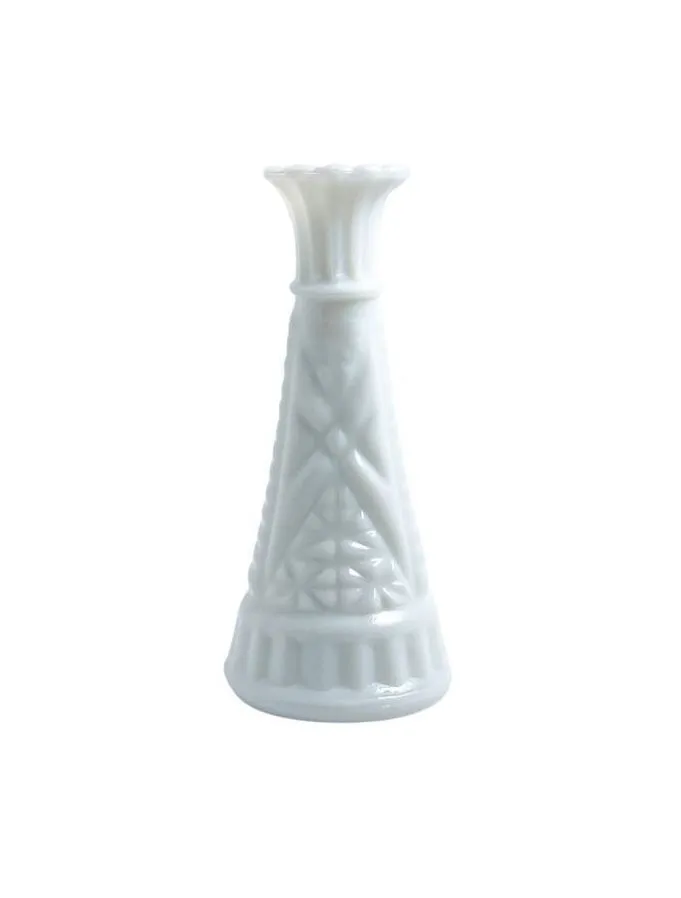 Milk Glass Criss Cross Bud Vase Small