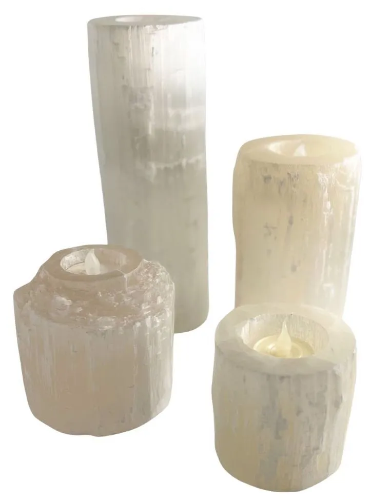 Selenite Crystal Pillar Candle Holders Set of 20