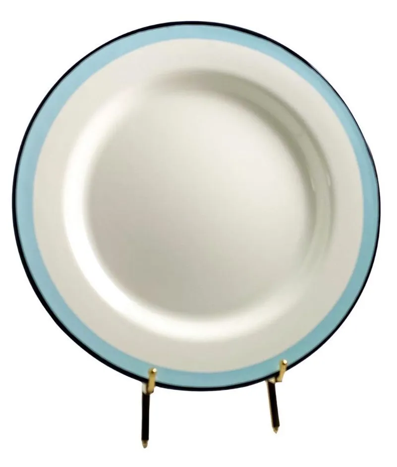 Blue/Black Stripe White Enamelware Dinner Plate/Camping