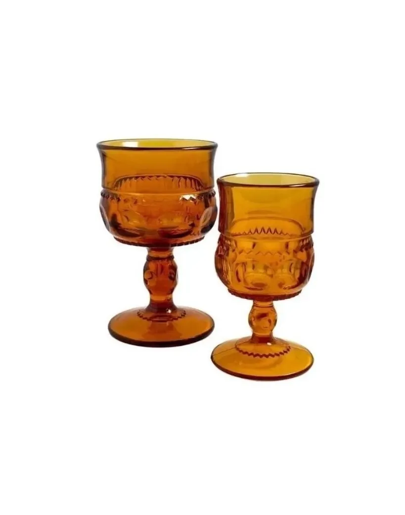 Vintage Amber Thumbprint Votive Goblets, Set of 6