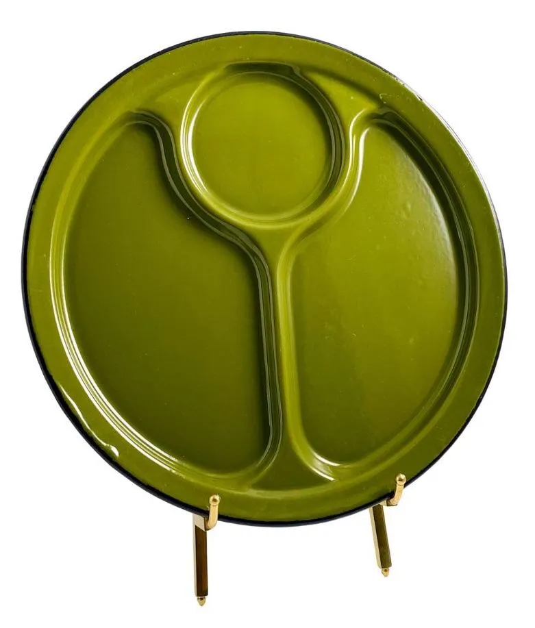 Vintage Dark Green Divided Circle Camping Plate
