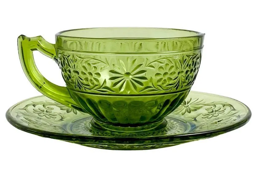 Vintage Green Glass Tea Cups/Various