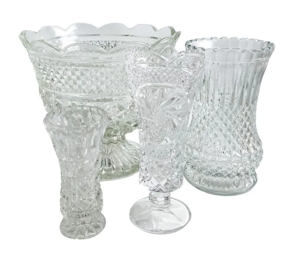 Clear Cut Glass Vases/Various