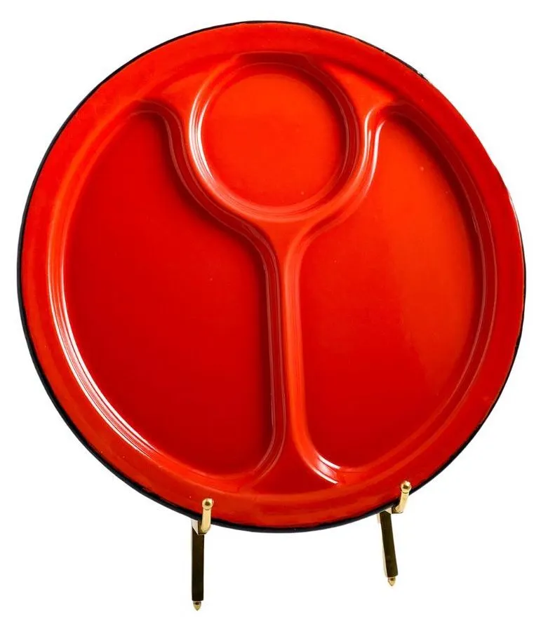 Vintage Red Divided Circle Camping Plate