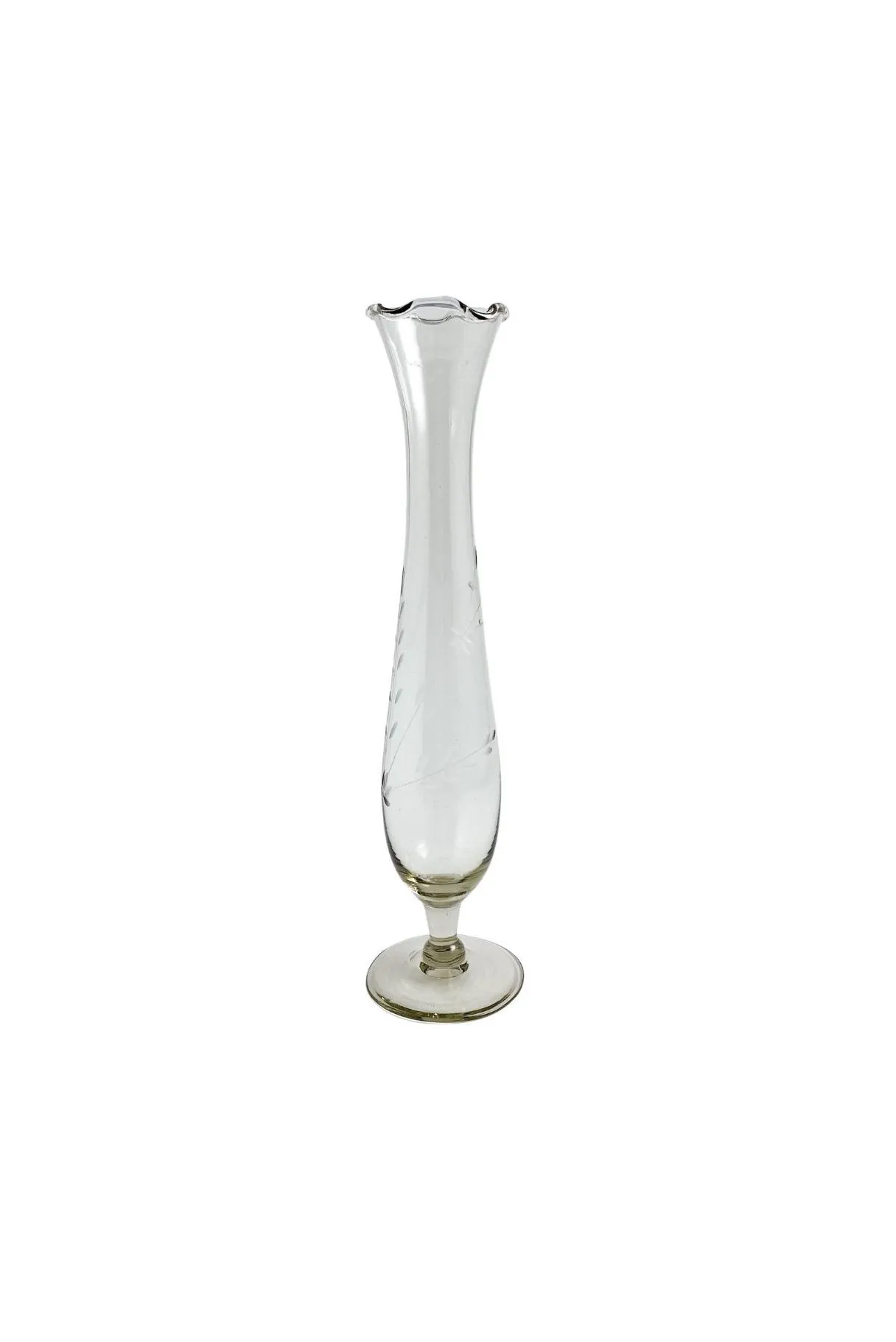 Clear Floral Etched Bud Vase