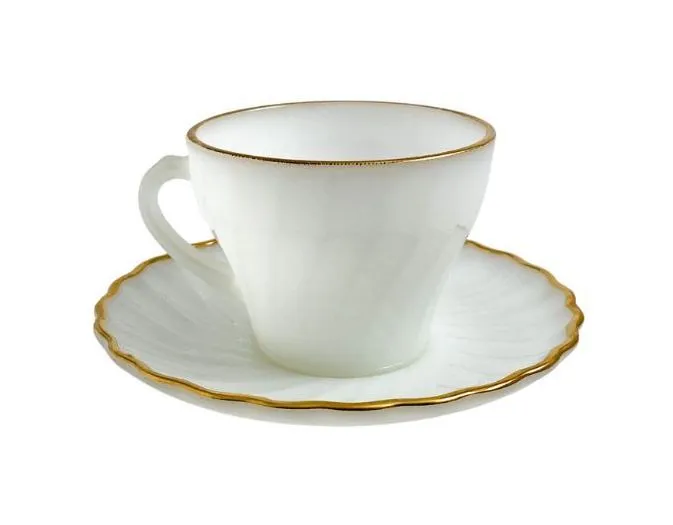Milk Glass Swirl Gold Tea Cup Set