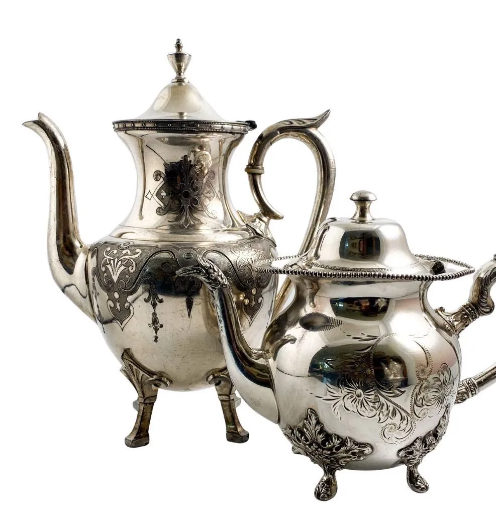 Vintage Silver Plates Teapots Various