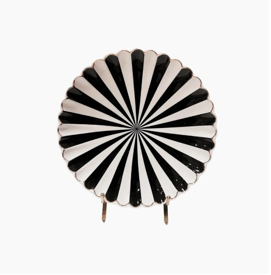 Scalloped Black & White Salad Plate