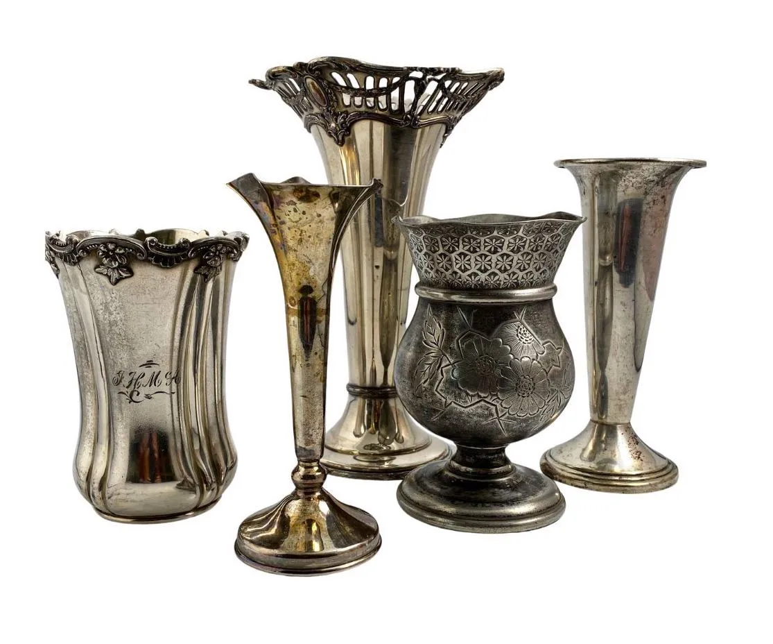 Silver Plate Vases Various