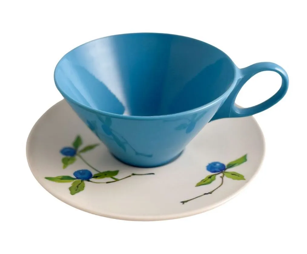 Vintage Blue Floral Melamine Tea Cup Set